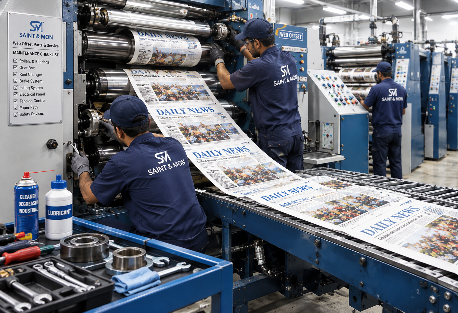 Saint & Mon Company Press Maintenance Crew Servicing Web Offset Machinery